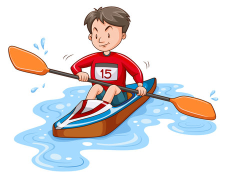 Man athlete canoeing on water