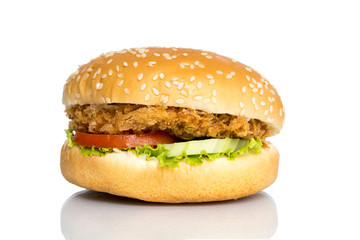 Big chicken hamburger on white backgroung
