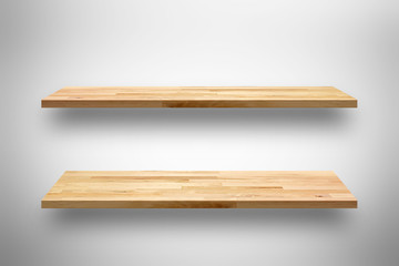 Empty wooden bookshelves