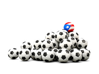 Pile of soccer balls with flag of puerto rico