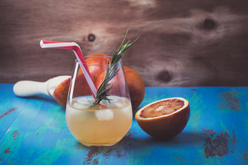 Fresh squeezed orange juice coctail and blood oranges, tequila p
