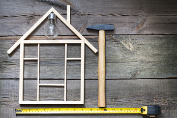 Home renovation construction abstract background with tools
