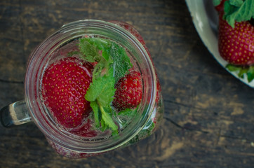 Refreshing summer drink with strawberry