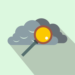 Gray cloud with magnifying glass icon, flat style