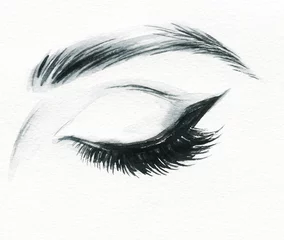 Rolgordijnen Woman eye . Hand painted fashion illustration © Anna Ismagilova