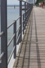 wooden footbridge on river