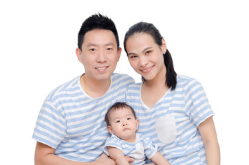 Young asian parent with their child isolated over white