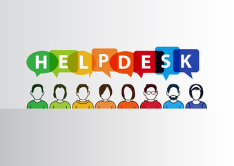 Helpdesk vector illustration of group of call center employees ready to help. - obrazy, fototapety, plakaty