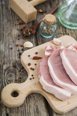 Raw meat with spices on a table