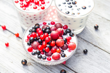 Cocktail red fruits black currant table garden
