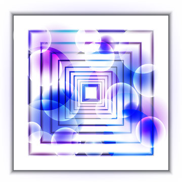 3d concentric squares in perspective in the form of a tunnel with colored light reflections. Abstract vector background. Digital Art for the cover, posters, web. Elements for design.