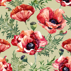 Watercolor poppy flower pattern