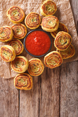Alupatry and tomato chutney on the table. Vertical top view
