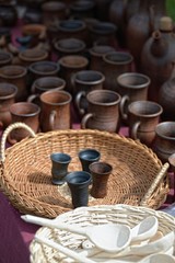 Handmade clay pots at fair
