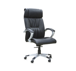 The office chair from black leather. Isolated
