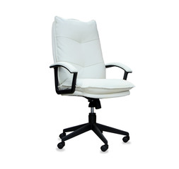 Modern office chair from white leather. Isolated