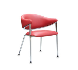Modern office chair from red leather. Isolated