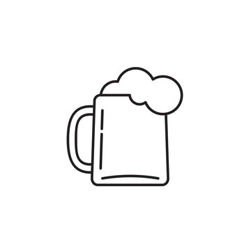 Beer glass vector icon isolated on white, black and white beer mug symbol with foam, cartoon outline line design