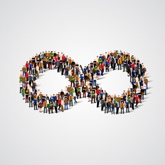 Large group of people in the infinity sign shape.