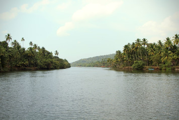 Tiracol river at sunny day, Goa India