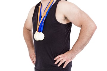 Close-up of athlete with olympic medal