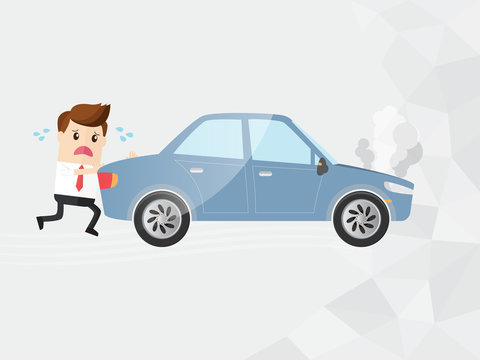 businessman pushing broken down car. with copy space
