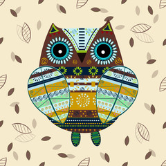 Cute owl with ethnic ornament