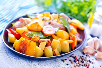 fried meat with vegetables