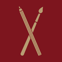 The crossing pencil with a brush icon. Painting and drawing symbol. Flat