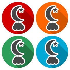 Moon, star and cloud icons set with long shadow