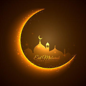 golden moon and mosque eid festival background