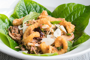 Larb, Spicy minced duck , Thaifood
