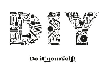 Do it yourself concept. Letters DIY made of tools.
