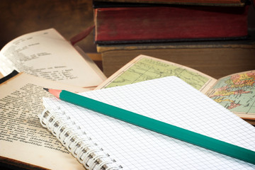 old books and notebook