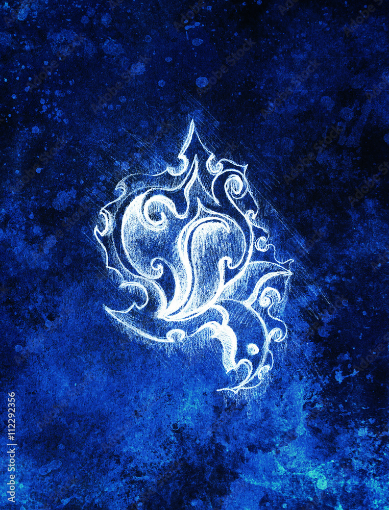 Leinwandbilder ornamental filigran drawing with frozen winter time feelingt, spiral and abstract linear structure pattern Color effect and Computer collage.