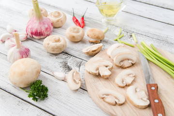 White mushrooms champignons