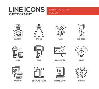 Photography line design icons set