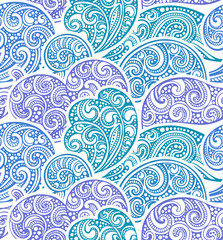 Seamless pattern with hand drawn doodle sea waves. 