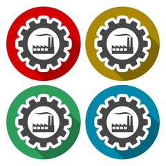 Factory (gear) vector icons set with long shadow
