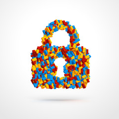 Vector locked padlock made of constructor bricks.