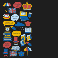 Vector set Doodle patterns and icons English courses Language school