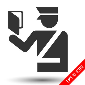 Custom officer icon. Immigration officer logo. Policeman, barrier, passport control sign. The ban, border, customs and immigration