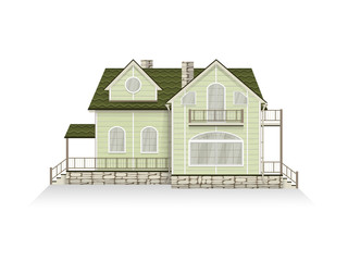 Vector illustration of detailed suburban family house with mansard.