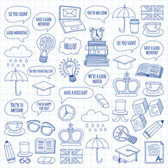 Vector doodle patterns English courses Language school