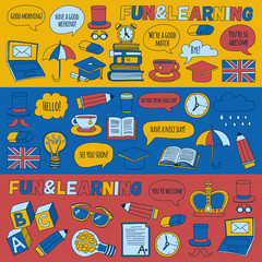 Vector doodle patterns English courses Language school