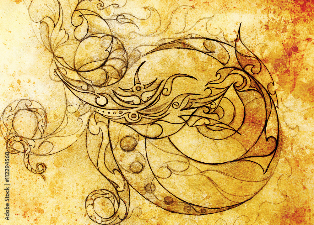 Aufkleber ornamental drawing. original hand draw and computer collage. color structure.