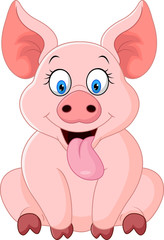 cartoon happy pig sitting
