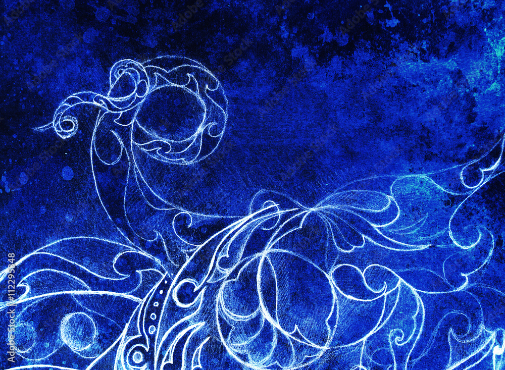 Leinwandbilder ornamental filigran drawing with frozen winter time feelingt, spiral and abstract linear structure pattern Color effect and Computer collage.