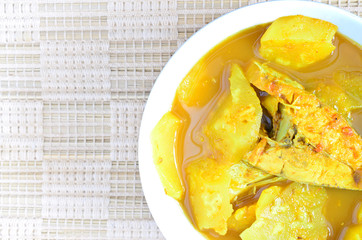 Thai southern Style Food, Yellow curry fish with pineapple