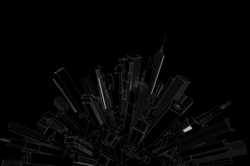 Urban City Wireframe Hologram . Nice 3D Render
